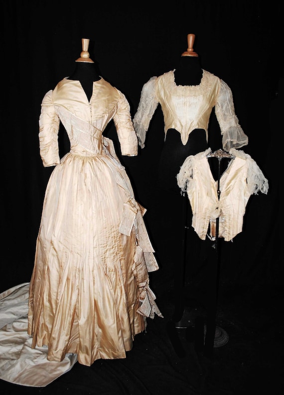 Victorian Four Piece Satin Bustle Wedding Gown Tra