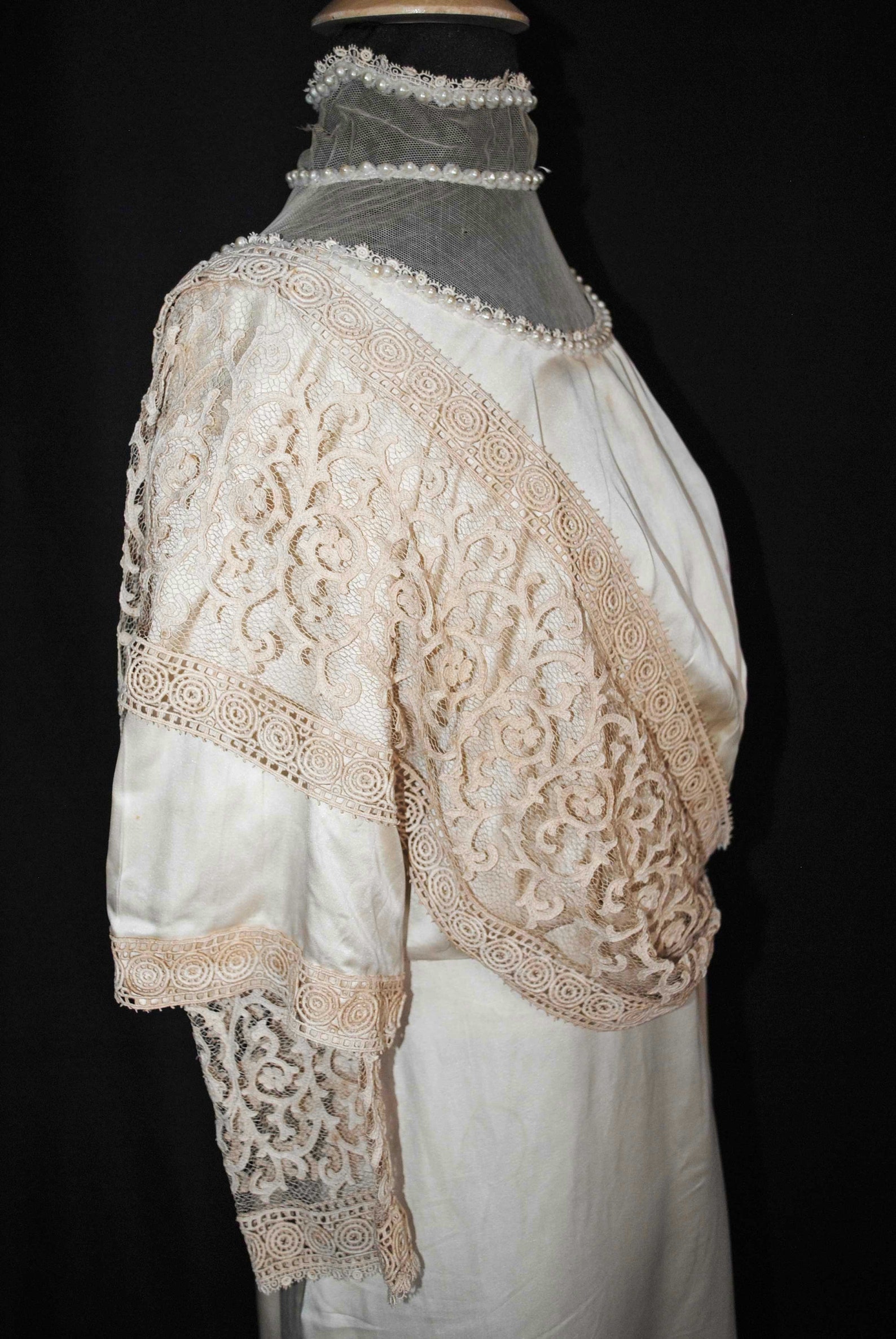 Edwardian Ivory Satin Charmeuse Wedding Gown With Tape Lace on Net Edwardian Ivory Satin Charmeuse Wedding Gown With Tape Lace on Net