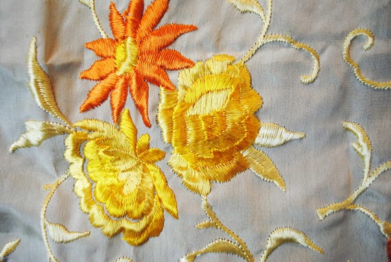 Vintage Floral Fringed Piano Shawl, 1920s - image 9