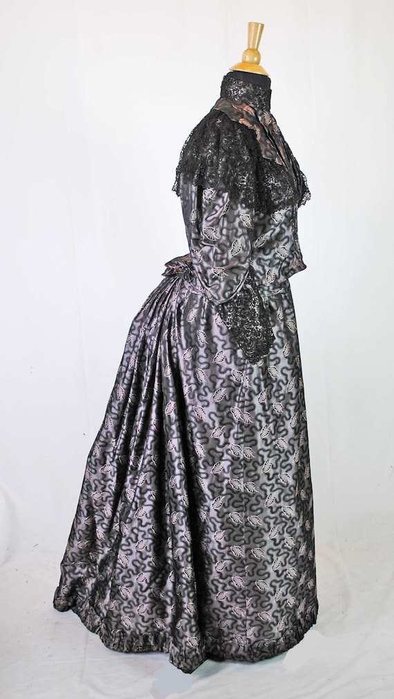 Victorian Mauve Silk Brocade Visiting Dress 1893, 