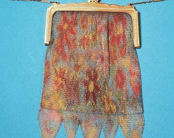 Bolso antiguo de malla Dresden pintado, Whiting & Davis, década de 1920
