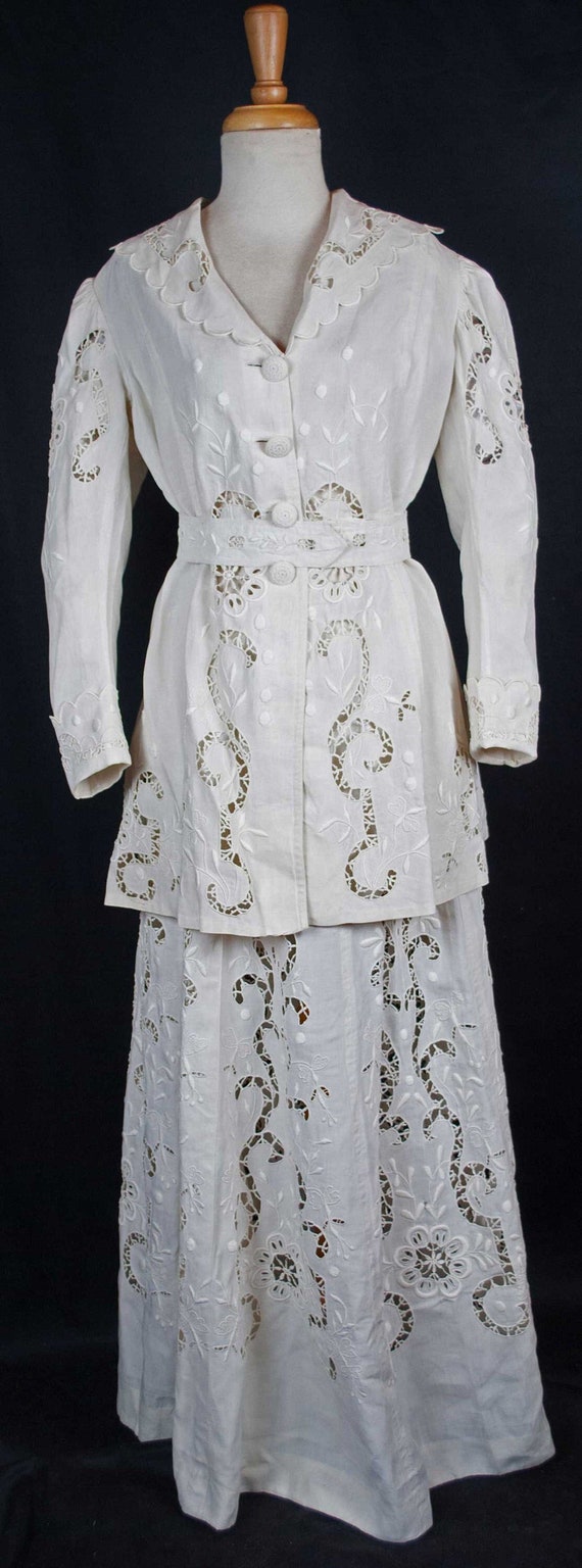 Edwardian 1912 Whitework Linen Walking Suit - 2 Pi