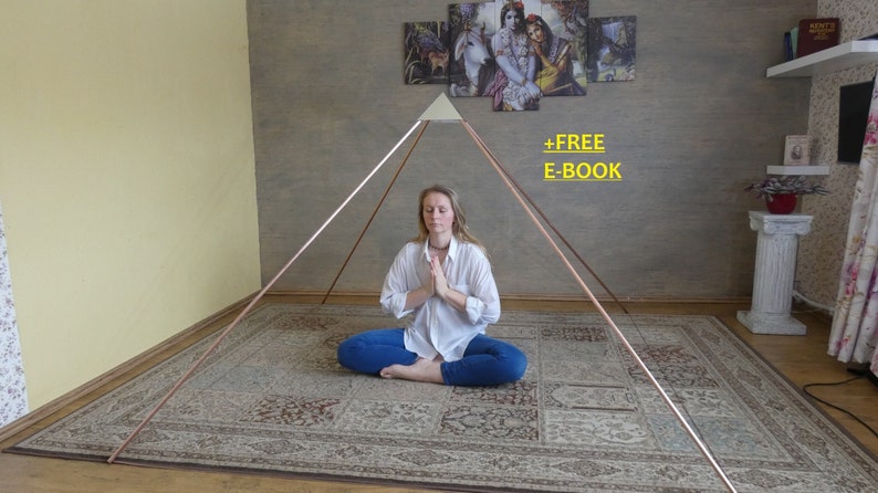 The 2m/ 6,5ft Base Copper Pyramid Free Book About Pyramid Copper Pyramid For Meditation, BigPyramid, Collapsible with Golden Cap image 1