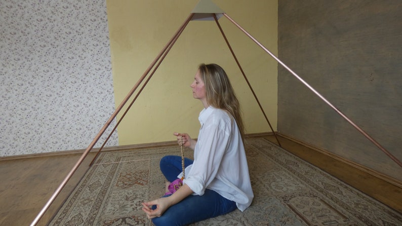 The 2m/ 6,5ft Base Copper Pyramid Free Book About Pyramid Copper Pyramid For Meditation, BigPyramid, Collapsible with Golden Cap image 2