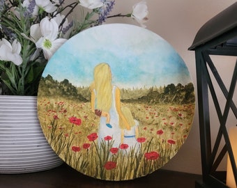 Mother and Children Watercolor Painting on 8x8 Round Canvas Custom Nature Daughter Son Gift