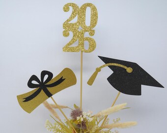 All Glitter 2026 Graduation Centerpiece Sticks | Class of 2026 Party Decorations | Custom Graduation Party Decor | Sparkling Grad Decoration