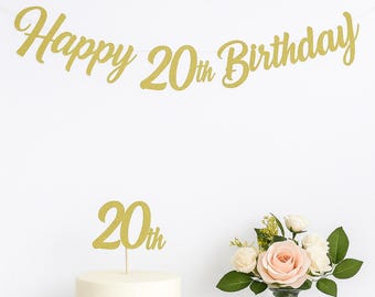 20th Birthday banner, 20 years banner, Glitter Banner, 20th Birthday decorations, Birthday banner, Happy Birthday Banner