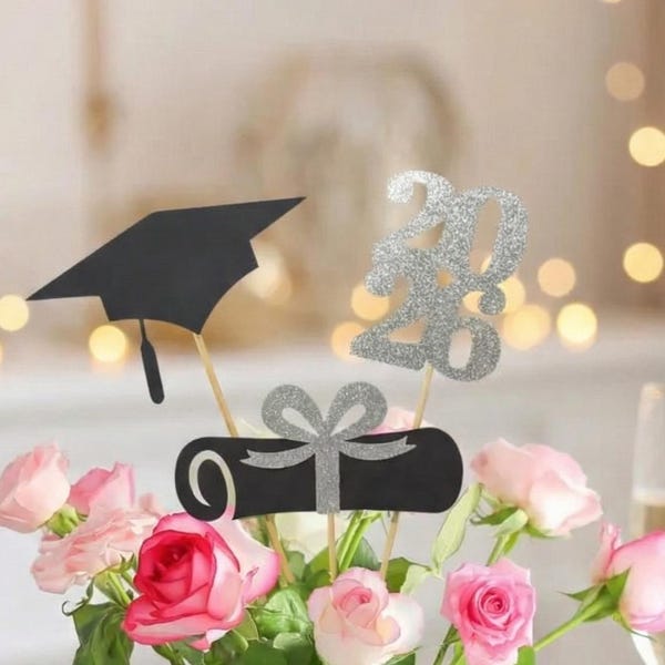 2026 Graduation decorations, Graduation Centerpiece Sticks, class of 2026, Graduation party Decoration, prom 2026 picks, ALL pieces GLITTER