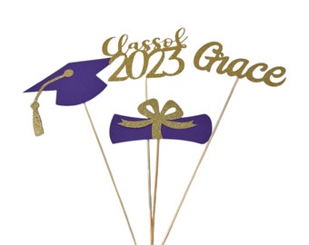 Graduation party decorations 2024, Graduation Centerpiece Sticks, Grad, Cap, Diploma, 2024, custom name centerpiece, Graduation table decor