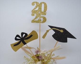 All Glitter 2025 Graduation Centerpiece Sticks | Class of 2025 Party Decorations | Custom Graduation Party Decor | Sparkling Grad Decoration