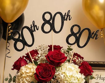 Set of 3 sticks, 80th Birthday Decorations, 80th Birthday Centerpiece Sticks, Glitter 80, 80th Birthday, Age Centerpiece, Anniversary stick