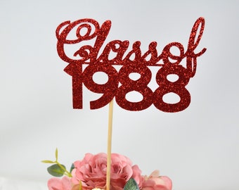 1988 Reunion Table centerpiece sticks, 45th High School Reunion Party Table, Class of 1988 Cutouts, Glitter Class Reunion cutouts, 1988