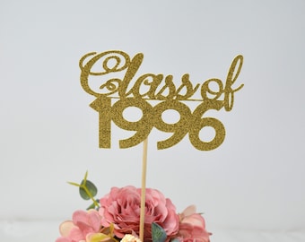 1996 Reunion Table centerpiece sticks, 30th High School Reunion Party Table, Class of 1996 Cutouts, Glitter Class Reunion cutouts, 1996