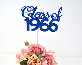 1966 Reunion Table centerpiece sticks, 60th High School Reunion Party Table, Class of 1966 Cutouts, Glitter Class Reunion cutouts, 1966