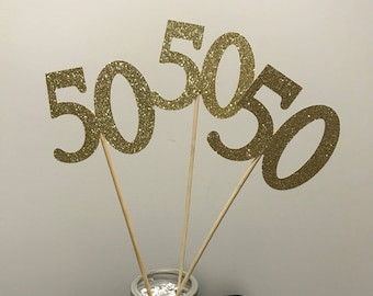 50th Birthday party decorations, 50th Birthday Centerpiece, Glitter 50th Stick, 50th Centerpiece Sticks, 50th Anniversary Party Centerpiece