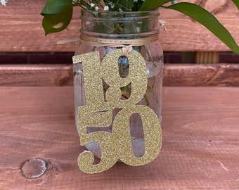 1950 Mason Jar Tags, Class Reunion 1950, Class Reunion Centerpiece, Class of 1950 Decoration, Class Anniversary, Prom, School, University