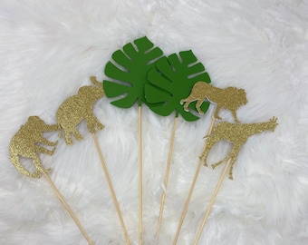 Jungle Party Safari Centerpiece,  (1 set of 6 centerpiece sticks ), Safari Baby Shower Decoration, Jungle Baby Shower