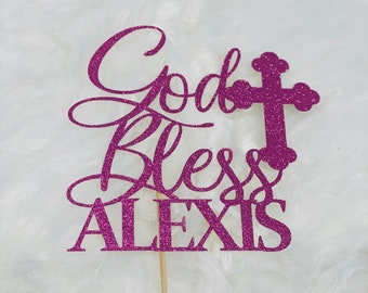 Personalized God Bless Cake Topper, Baptism Cake Topper, Christening Cake Topper, Any name- Cake topper- personalized