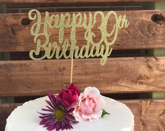 Happy Birthday cake topper, Personalized Custom Cake Topper, 30th Birthday, Happy 30th gold cake  - Any Age cake  Any color cake