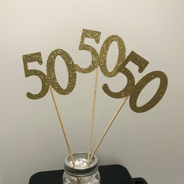 50th Birthday party decorations, 50th Birthday Centerpiece, Glitter 50th Stick, 50th Centerpiece Sticks, 50th Anniversary Party Centerpiece