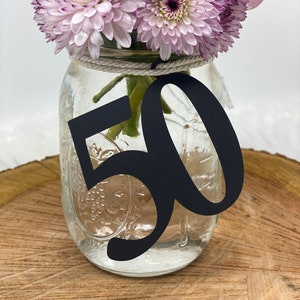 50th Birthday Centerpiece , Glitter 50th Birthday Decoration, 50th Birthday Table Decorations, Age Cutouts, 50 Mason jar tags