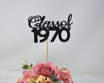 1970 Reunion Table centerpiece sticks, 50th High School Reunion Party Table, Class of 1970 Cutouts, Glitter Class Reunion cutouts, 1970