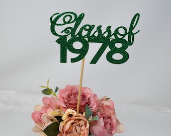 1978 Reunion Table centerpiece sticks, 45th High School Reunion Party Table, Class of 1978 Cutouts, Glitter Class Reunion cutouts, 1978