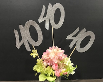 40th Birthday party decorations, 40th Birthday Centerpiece Sticks, Glitter 40th Birthday Decoration, 40th Birthday Table Decorations