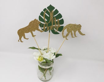 Oh baby Jungle Party Safari Centerpiece. (1 set of 6 centerpiece sticks ) Safari Baby Shower Decoration. Jungle Baby Shower.