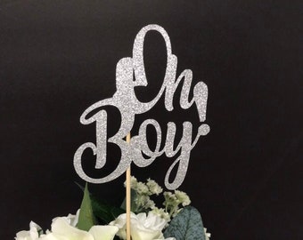 Oh Boy Centerpiece sticks, Baby Shower Glittery Topper, Topper Gender Reveal Party,  Baby Boy Table Decorations, Baby Shower Centerpiece