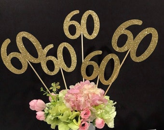 60th Birthday decoration, 60th Birthday Centerpiece Sticks, Glitter 60th, 60th Birthday Table, Age sticks, 60 Anniversary Set of 3 sticks,