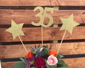 35th Birthday decoration, 35th Birthday Centerpiece Sticks, Glitter 35th Birthday Decoration, 35th Birthday Table, Age sticks, Anniversary