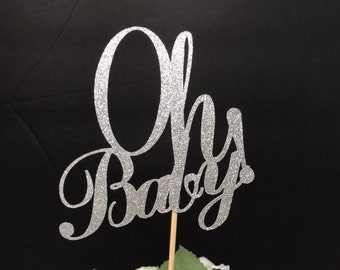 Oh Baby Centerpiece sticks, Baby Shower Glittery Topper, Topper Gender Reveal Party,  Baby Boy Table Decorations, Baby Shower Centerpiece