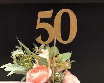 50th Birthday Centerpiece Sticks, Glitter 50th Birthday Decoration, 50th Birthday Table Decorations, Age Cutouts