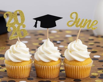 2026 Graduation cupcake toppers, Graduation cupcake toppers, Grad, Cap, class of 2026, Graduation Decoration, prom 2026, Cupcake toppers
