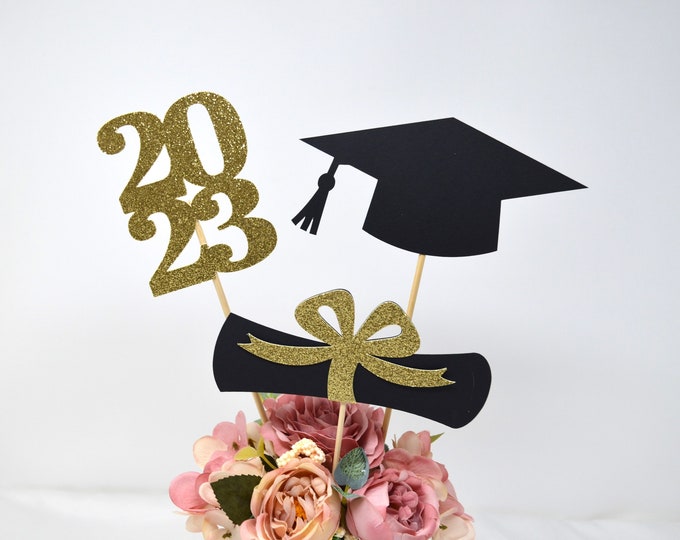 2024 Graduation Centerpiece, ALL GLITTER Graduation Centerpiece Sticks, Graduation Party Decorations, Class of 2024, Graduation Party Decor