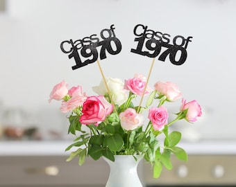 Set of 3 Class of 1970, Reunion Table centerpiece sticks, 50th High School Reunion Party Table, Class of 1970 Cutouts, Class Reunion cutouts