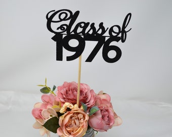 1976 Reunion Table centerpiece sticks, 50th High School Reunion Party Table, Class of 1976 Cutouts, Glitter Class Reunion cutouts, 1976