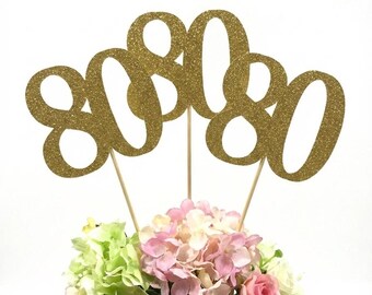 Set of 3 sticks, 80th Birthday decoration, 80th Birthday Centerpiece Sticks, Glitter 80th Birthday Decoration, 80th Birthday Table,