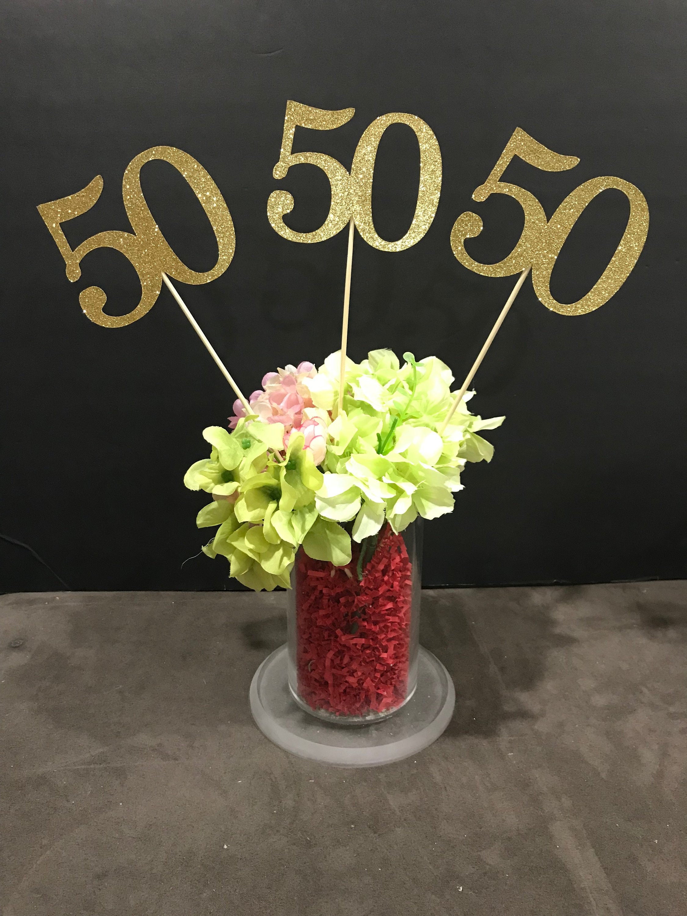 Set Of 3 Sticks 50th Birthday Centerpiece Sticks Glitter 50th