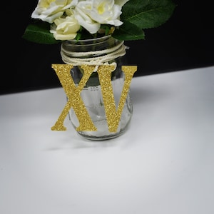 15th Birthday decoration, XV Centerpiece, Quinceañera Table Decorations, Mis quince Centerpiece, Number 15 tags, Mason jar tags