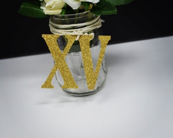 15th Birthday decoration, XV Centerpiece, Quinceañera Table Decorations, Mis quince Centerpiece, Number 15 tags, Mason jar tags