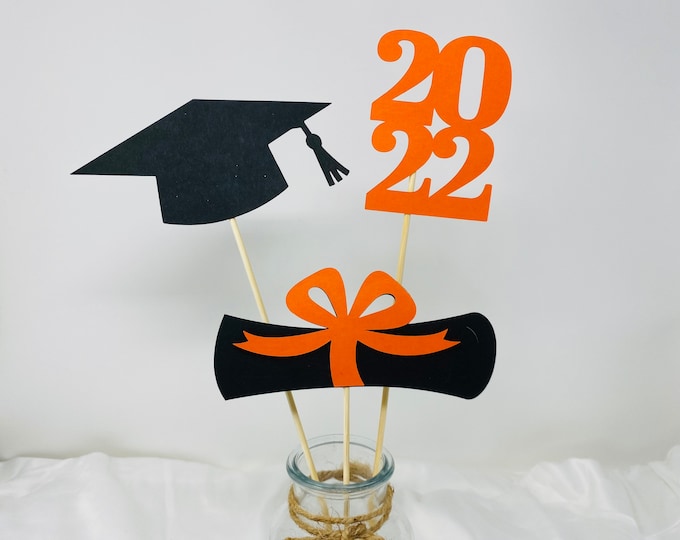 Graduation party decorations 2022, Graduation Centerpiece Sticks, Grad, Cap, Diploma, class of 2022, Graduation Decoration, prom 2022