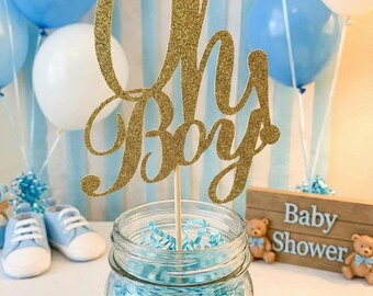 Oh Boy Centerpiece sticks, Baby Shower Glittery Topper, Topper Gender Reveal Party,  Baby Boy Table Decorations, Baby Shower Centerpiece