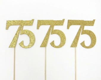 75th Birthday decoration, 75th Birthday Centerpiece Sticks, Glitter 75th Birthday Decoration, 75th Birthday Table, Age sticks, Anniversary