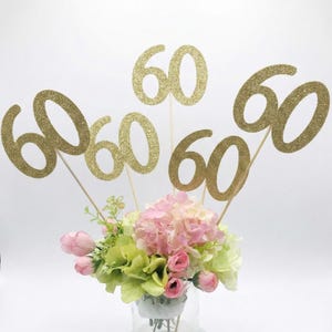 60th Birthday decoration, 60th Birthday Centerpiece Sticks, Glitter 60th, 60th Birthday Table, Age sticks, 60 Anniversary Set of 3 sticks,