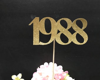 1988 Reunion Table centerpiece sticks, 30th High School Reunion Party Table, Class of 1988 Cutouts, Glitter Class Reunion stick, 1988 sticks