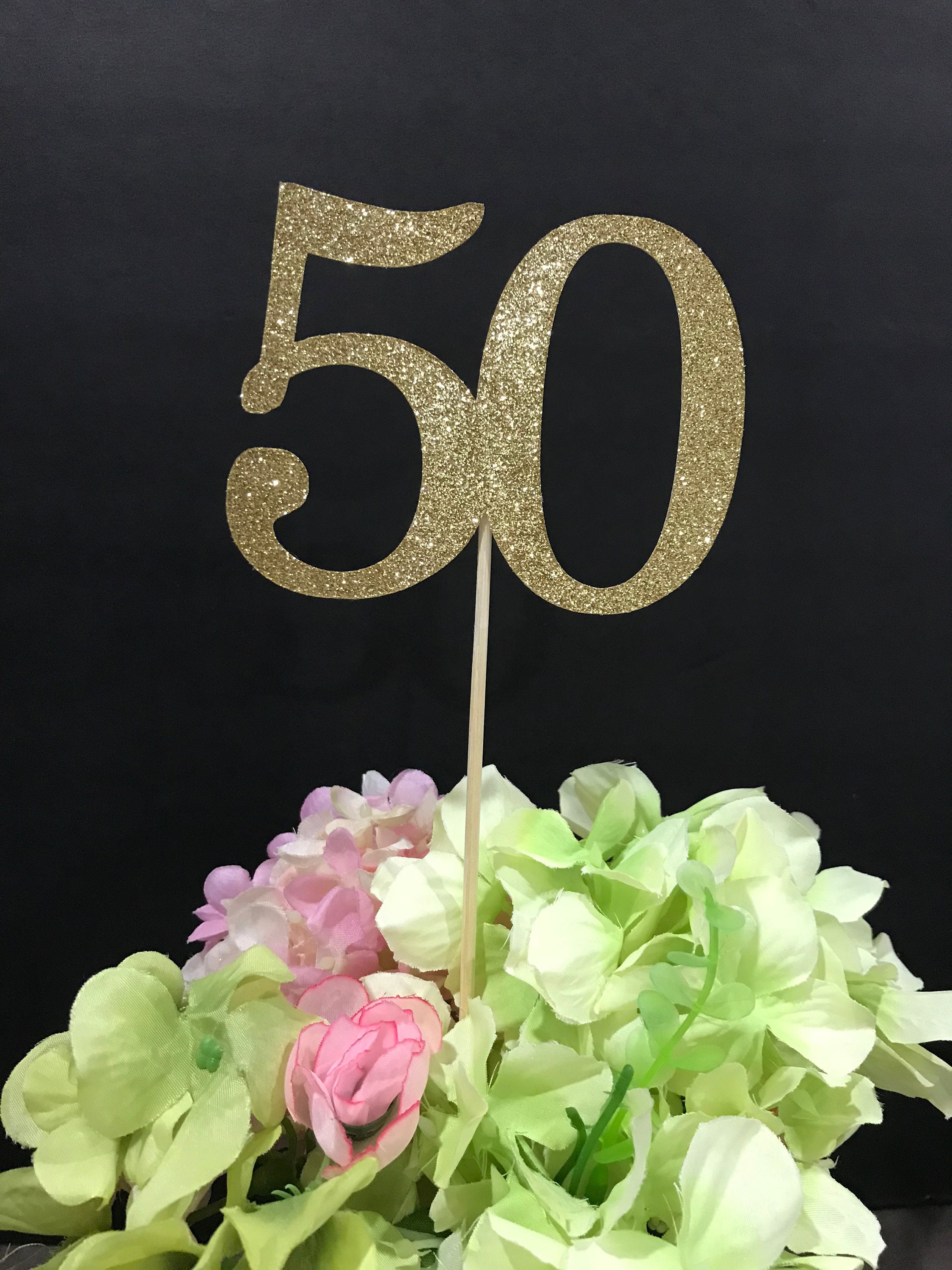 Set Of 3 Sticks 50th Birthday Centerpiece Sticks Glitter Etsy