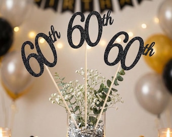 60th Birthday decoration, 60th Birthday Centerpiece Sticks, Glitter 60th Birthday Decoration, 60th Birthday Table, Age sticks, Anniversary