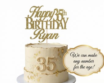 Any Number!, Custom Birthday Cake Topper, 35th Cake Topper, Happy 35th Birthday Topper,  Any number, personalized 35th birthday decorations
